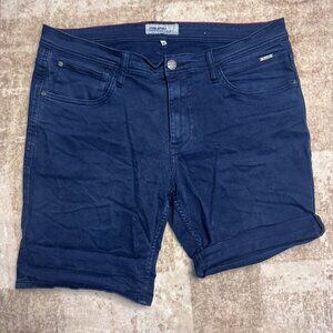 Blend Brand Navy Blue Cotton Stretch Denim Flat Front Shorts, XXL (38")
